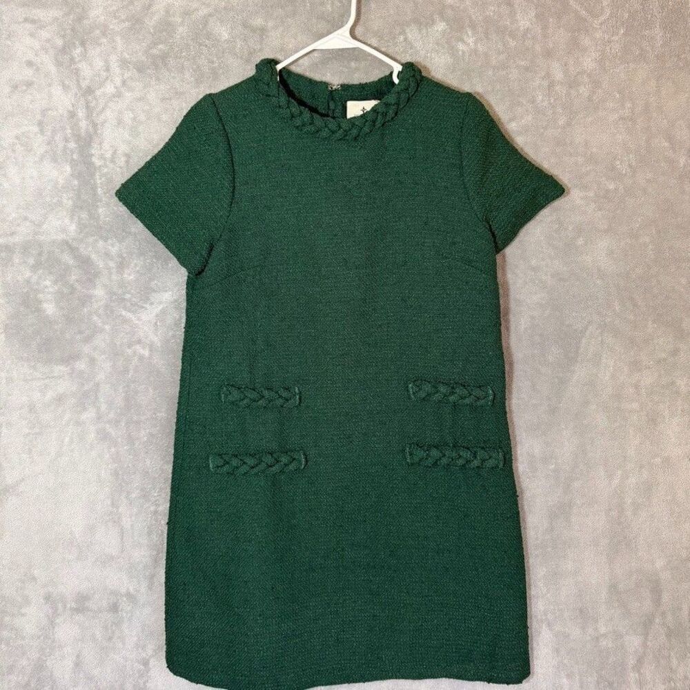 Tuckernuck Jackie Dress Women’s Green Tweed Short Sleeve Size S Preppy